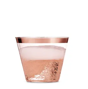 9 Ounce With 100 Pack Bonus Rose Gold Straws Disposable Wine Glasses Cocktail Cups Hard Plastic Cups