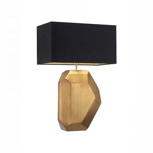 Antique Brass Kim Loại Cơ sở giường bên trang trí đèn bàn với vải màu đen bóng râm - Product Image 1