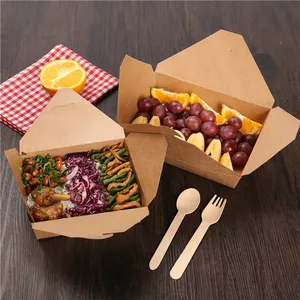 Factory kraft paper take away paper box for noodle take out containers disposable paper food take out containers recyclable