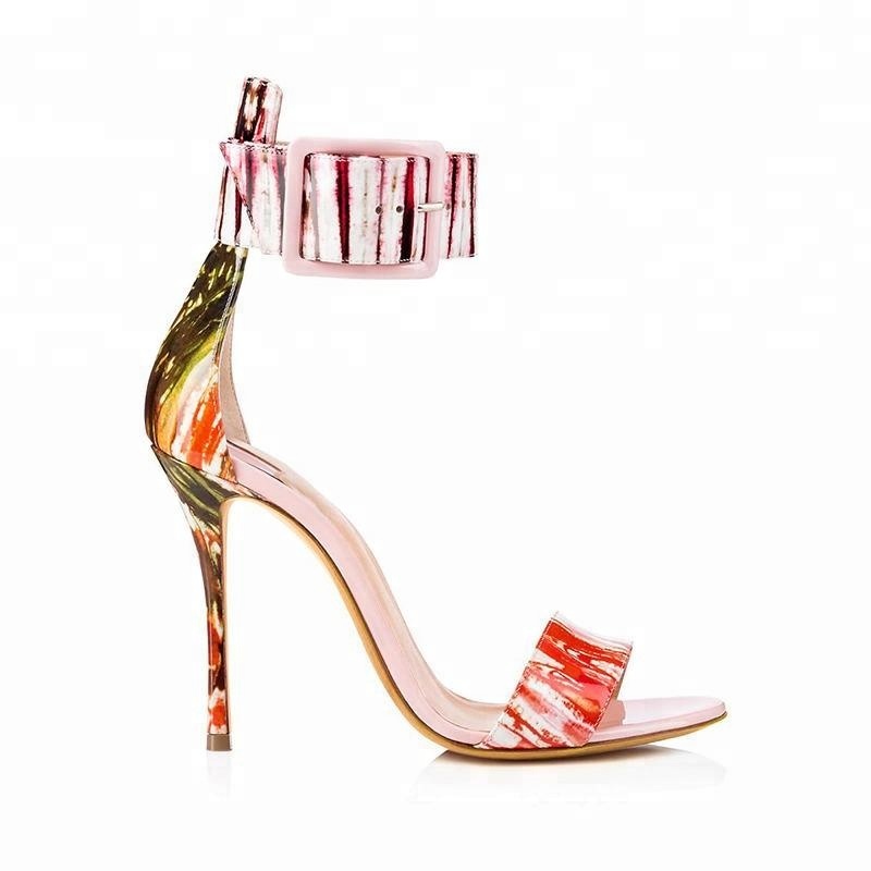 Для женщин, зимний и осенний женский свитер, Стильный Красочные Рим туфли гладиатор, с открытым носом и застежкой; Обувь на массивном вечерние босоножки на высоком каблуке