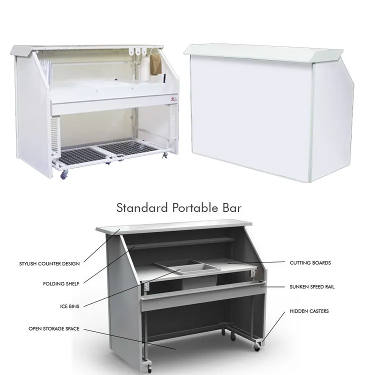 Mesas de bar usadas portátiles, barra móvil, material de aluminio único