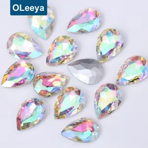 Oleeya fabriek productie 13*18mm crystal teardrop strass losse glas point terug rhinestones gebruikt voor telefoons