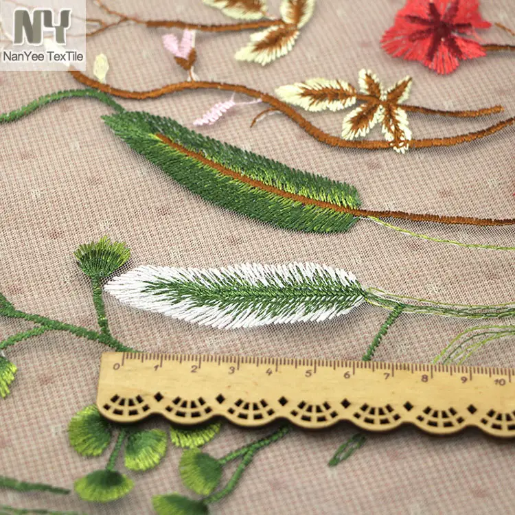 Nanyee Textile Best Selling Aquatic Plant Floral Embroidered Tulle Fabric For Dress