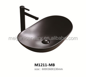 Lavabo en céramique Meiyani, à poser sur plan de travail, forme de bateau, noir mat - Product Image 2
