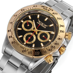 Montre pour homme Jargar, couleur or, lunette en acier inoxydable, bracelet en acier inoxydable, <span class=keywords><strong>cadran</strong></span> <span class=keywords><strong>noir</strong></span>, 6 aiguilles, montre habillée, montre-bracelet - Product Image 1