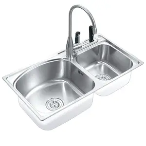 功能耐用不锈钢双碗厨房水槽与排水板与排水管