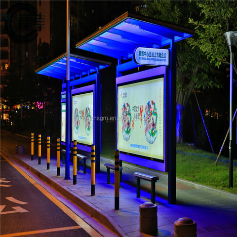Street Furniture Modular Steel Structure Bus Stop Shelter With Advertising Panels