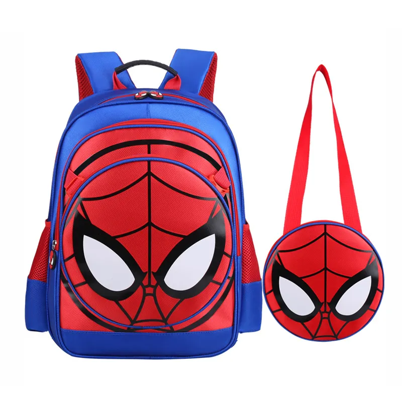 Ransel Spiderman dengan Tempat Botol untuk Anak-anak, Tanpa Logo, Tas Sekolah untuk Anak-anak, Kartun