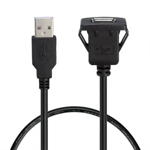 Square USB2.0 Male to Female AUX Flush Panel Mount Extension Cable