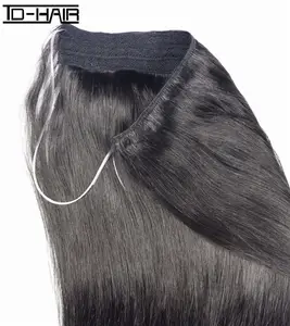टीडी बाल नए उत्पादों असंसाधित पेरू मानव बाल बुनाई कुंवारी सीधे 8-30 इंच हेलो बाल एक्सटेंशन