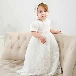 Baby Maxi Dress Wholesale Toddler Girls Baptism Dress Princess Wedding Party White Lace Embroidered Dress Baby Christening Gowns