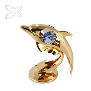 Figurita de Delfín Miniatura Chapada en Oro con Grabado Láser Crystocraft, Cristales de Corte Brillante, Arte Popular Europeo, Recuerdo de Boda, Coleccionable - Product Image 1