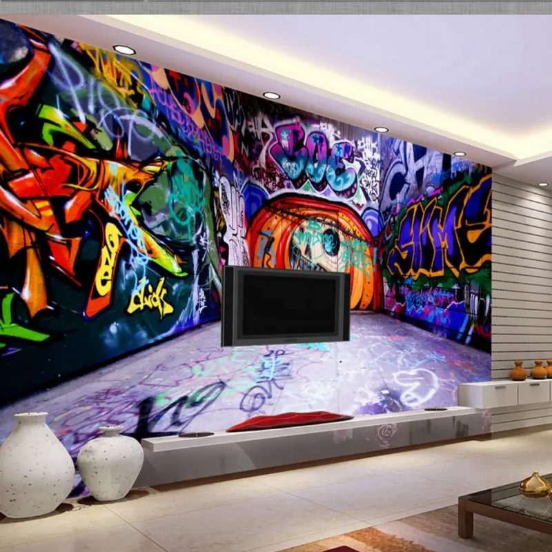 โมเดิร์น 3D พื้นที่ Graffiti ภาพวาดตกแต่งอินโดนีเซียวอลล์เปเปอร์ Decor วอลล์เปเปอร์ปากีสถาน Cafe วอลล์เปเปอร์