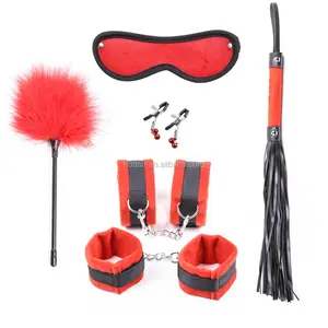 Sexy Red Bondage Love Kit 5pcs Sex Adult Novelty Product Blindfold Wrist And Ankle Restraints Whip And Feather Tickler