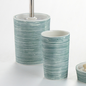 Juego de accesorios de baño de cerámica reciclada, colección de líneas de espuma de mar, decoración de baño cian sostenible al por mayor | Fábrica de cerámica YST - Product Image 3