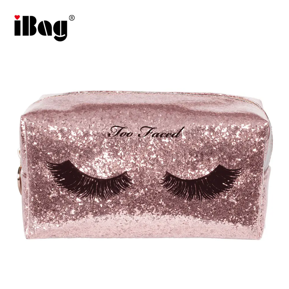 Designer Pink Glitter Makeup Bag Logo CosmeticsTravel Bag Make-up Train Case Brush Cosmetic Coin Purse Wallet