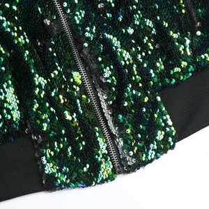 KY Green <strong>Sequin</strong> Bomber <strong>Jacket</strong> Women <strong>Plus</strong> <strong>Size</strong> Autumn Ribbed Knit Polyester Dyed Fabric Cotton Hot Zipper Dance Stage Catwalk - Product Image 5