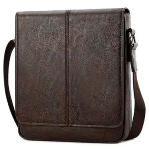 Venta al por mayor de marca personalizada Vicuna Polo Vintage Crossbody Bag para viajar de negocios PU cuero de los hombres bolsa de mensajero