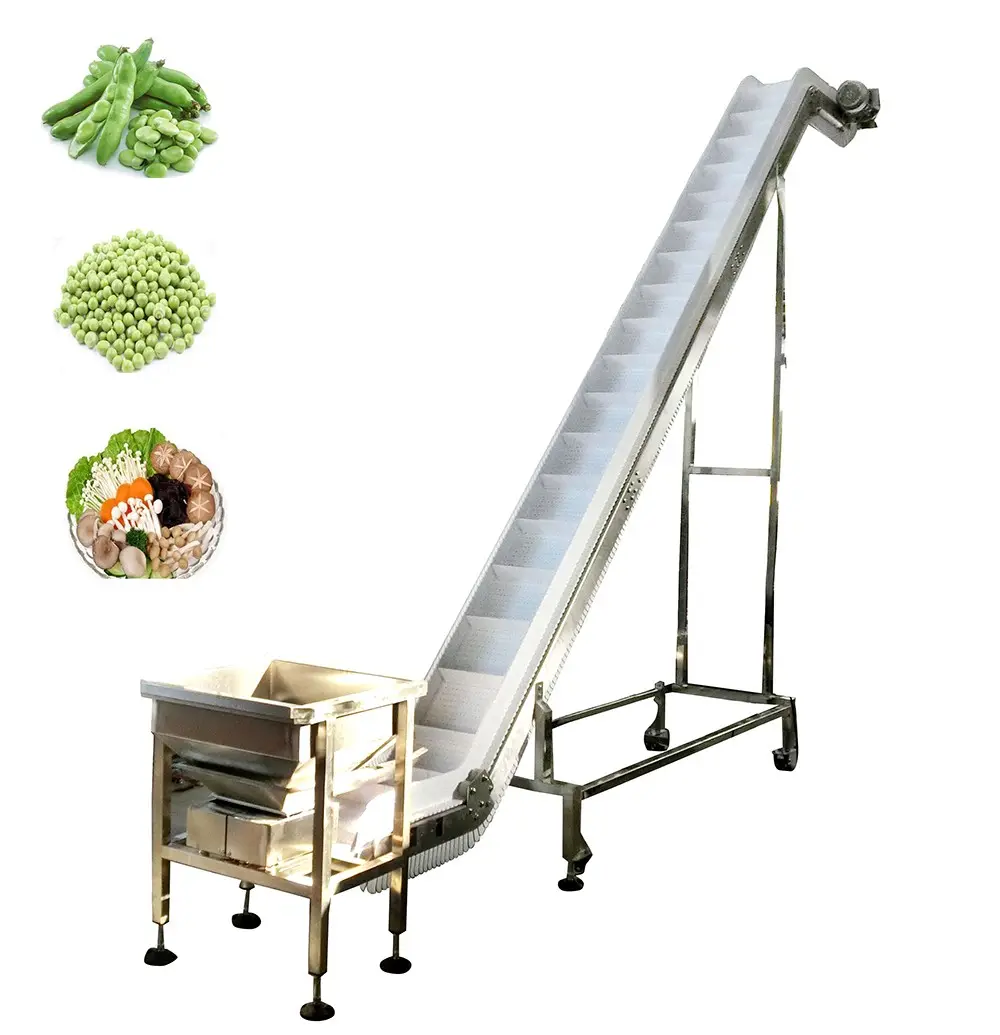Hazne ile otomatik gıda sınıfı eğimli PU bant konveyör makinesi