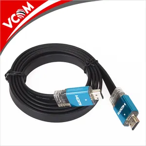 كابل HDMI مسطح بإضاءة LED بطلاء ذهبي عالي السرعة من الجهة المصنعة VCOM لتلفزيونات ثلاثية الأبعاد والدي في دي والتشاشات العالية الجودة والشاشات السلكية والبلوصة