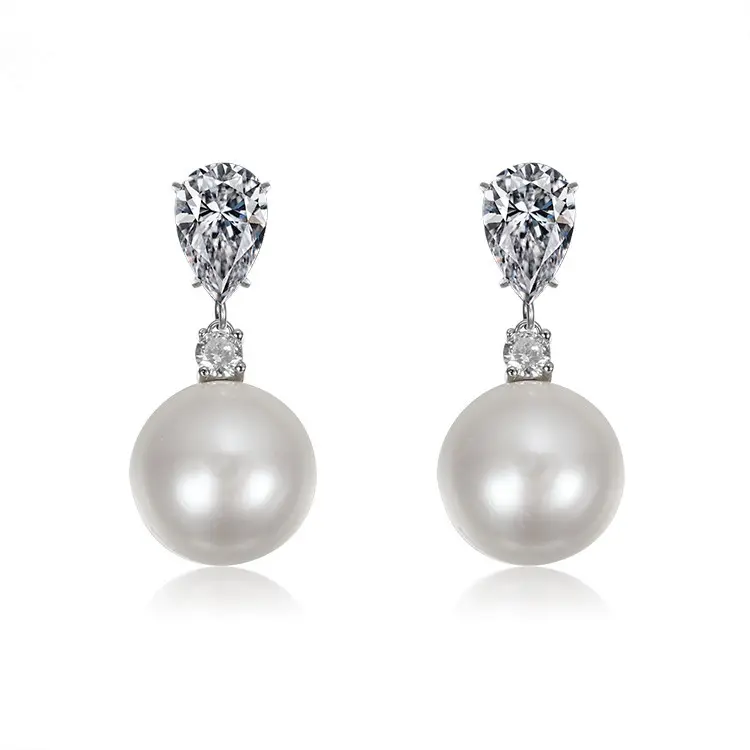 Onier AAA cubic zirconia cz jewellery 925 silver pearl earring Imitation Pearl Earrings for wedding