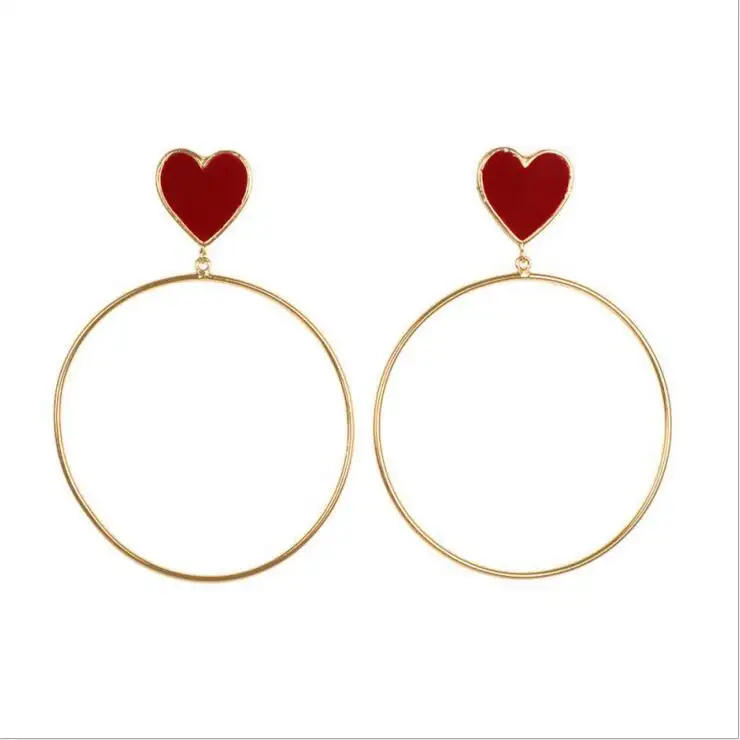 Bán Buôn Mới Nhất Red Tim Stud Earrings Thời Trang Phụ Nữ Lớn Vàng Hoop Earrings