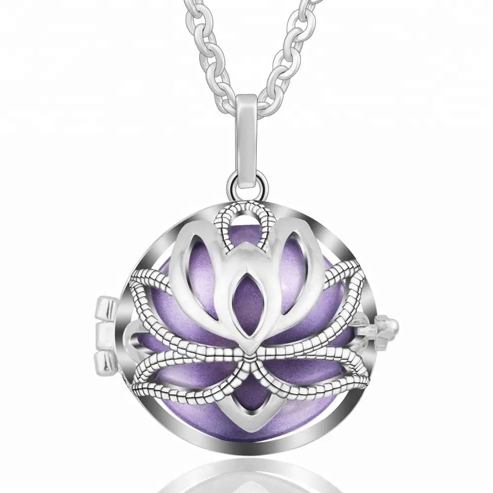 Perhiasan Liontin Sangkar Mutiara Bel Harmony Lotus Perak Populer