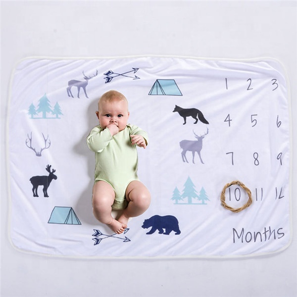 Baby Monthly Milestone Blanket for Boys & Girls Newborns Infants Personalized Photography Prop Fleece 100% Cotton Baby Blanket