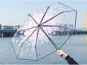 Commercio all'ingrosso carino 3 volte Sakura ombrello trasparente pioggia ragazze chiaro POE fiori pieghevoli Pvc Sakura ombrello trasparente - Product Image 2