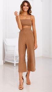 Clothes <strong>Woman</strong> Summer Striped Cotton <strong>Linen</strong> Two Pieces Set <strong>Top</strong> and Pants Jumpsuit Playsuit - Product Image 2