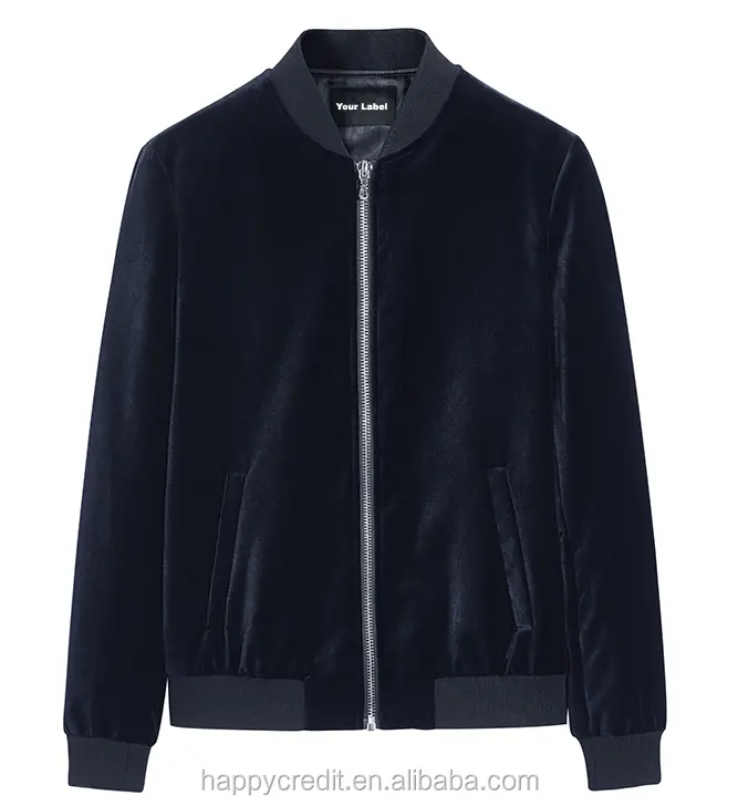Custom Baseball Bomber Silk Velvet Jacket Coat Embroidered Black Winter Clothes for Men