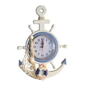 Stile mediterraneo artigianato di trasporto marittimo wall hanging ornament all'ingrosso orologio in legno a forma di gancio di ancoraggio per la decorazione - Product Image 1