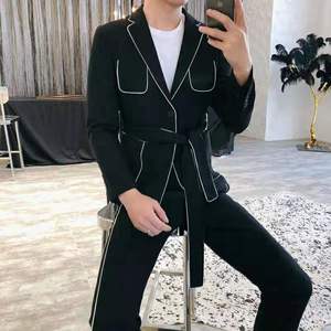 Costume deux pièces pour homme, version coréenne, élégant, simple, noir, style taille basse, couleur assortie, tendance sur les réseaux sociaux - Product Image 3