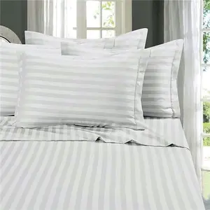 TC50/50 poli pamuk saten şerit otel beyaz yatak çarşafı ve çarşaf set
