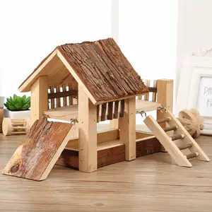 Non-toxic Natural pine wooden hamster cabin cage house hutch for guinea pig rat mice