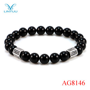 Hombres ágata <span class=keywords><strong>Roca</strong></span> Y Engrey sexangular Grano del encanto Pulsera de Oro - Product Image 3