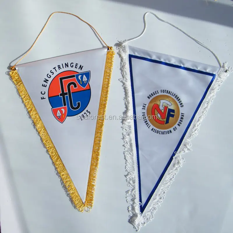 Promozionale wall hanging nappa bandiere, raso football club bandiera scambio, personalizzato triangolo gagliardetti