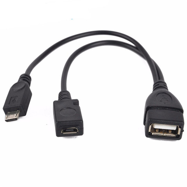 Factory Supply 1 in 2 OTG Micro USB Host Power Y Splitter USB Adapter to Mirco 5 Pin Male Female Cable Black for Android Phone