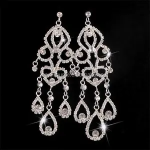 Long Wedding Chandelier Earrings Fashion Crystal Dangle Drop Earrings Ear Stud