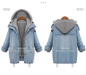 Fábrica barato mujeres invierno manga larga <span class=keywords><strong>Amazon</strong></span> 2 unidades cremallera Sudadera con capucha chaqueta de mezclilla - Product Image 4