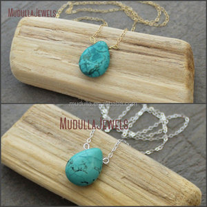 NM11593 Teardrop Pendant Necklace with Turquoise Briolette <strong>Charm</strong> <strong>Silver</strong> or Gold Plated Link Chain for Bridesmaids - Product Image 5