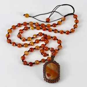 LS-D910 Amazing handmade braiding jewelry, macrame knot braiding red agate pendant necklace for women jewelry