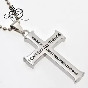 Stainless steel Cross Necklace STRENGTH Bible Verse pendant