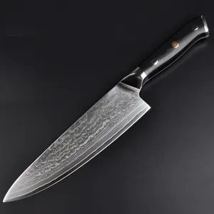 JK200CF1-cuchillo de cocina profesional VG10 núcleo de acero, 67 capas, hoja fija de acero damasco, remache de mosaico, cuchillo de Chef con mango G10