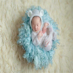 Combinaison en tricot mohair pour nouveau-né, grenouillère à capuche, bonnet et accessoires de photographie pour bébé fille - Product Image 5