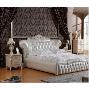 Lit en cuir blanc crème <span class=keywords><strong>de</strong></span> style royal français moderne <span class=keywords><strong>de</strong></span> luxe, taille king et queen, meubles <span class=keywords><strong>de</strong></span> chambre à coucher - Product Image 1
