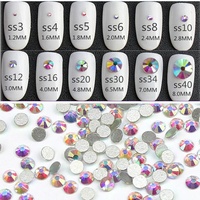 Strass de luxe pour ongles en verre SS3 AB, taille mini, non thermocollants, ronds, grade A, 3D, à dos plat, pour nail art