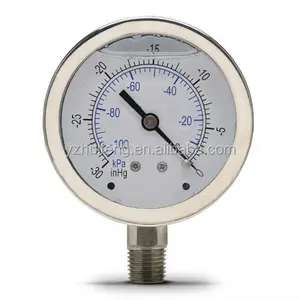 HF Vacuum All Stainless Steel Instruments -30-0inHg/kPa Water Lower Type 2016 Glycerin Filled Compound Pressure Gauge