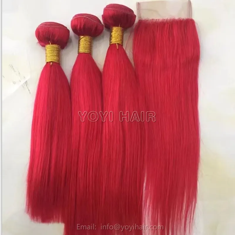 Hot bán Hot bán phổ biến 18 inch Màu đỏ Remy Malaysia tóc con người