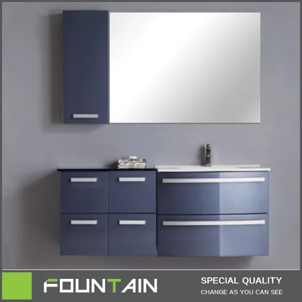 Banheiro de pvc grande design curvo vanity cinza gaveta pendurado banheiro pvc vanity